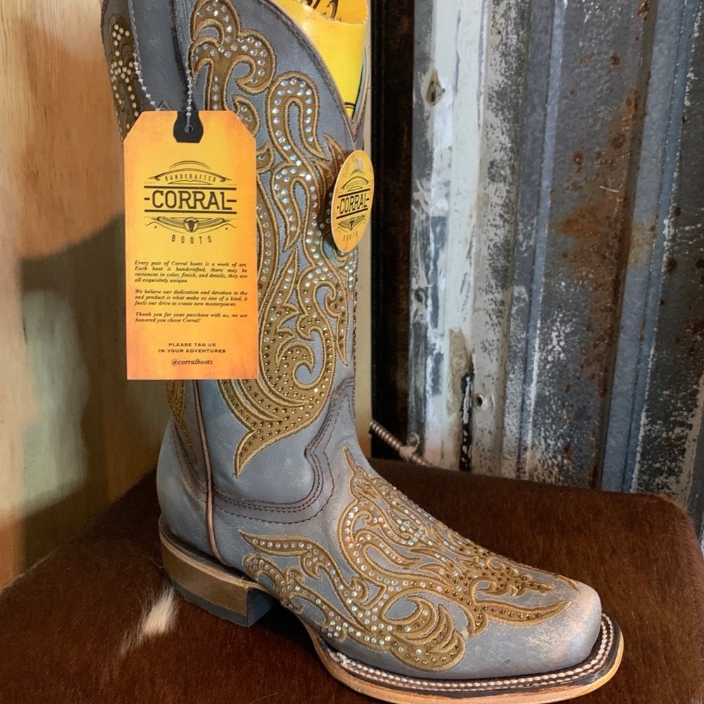 Corral denim and Gold Embroidered Cowboy Boots